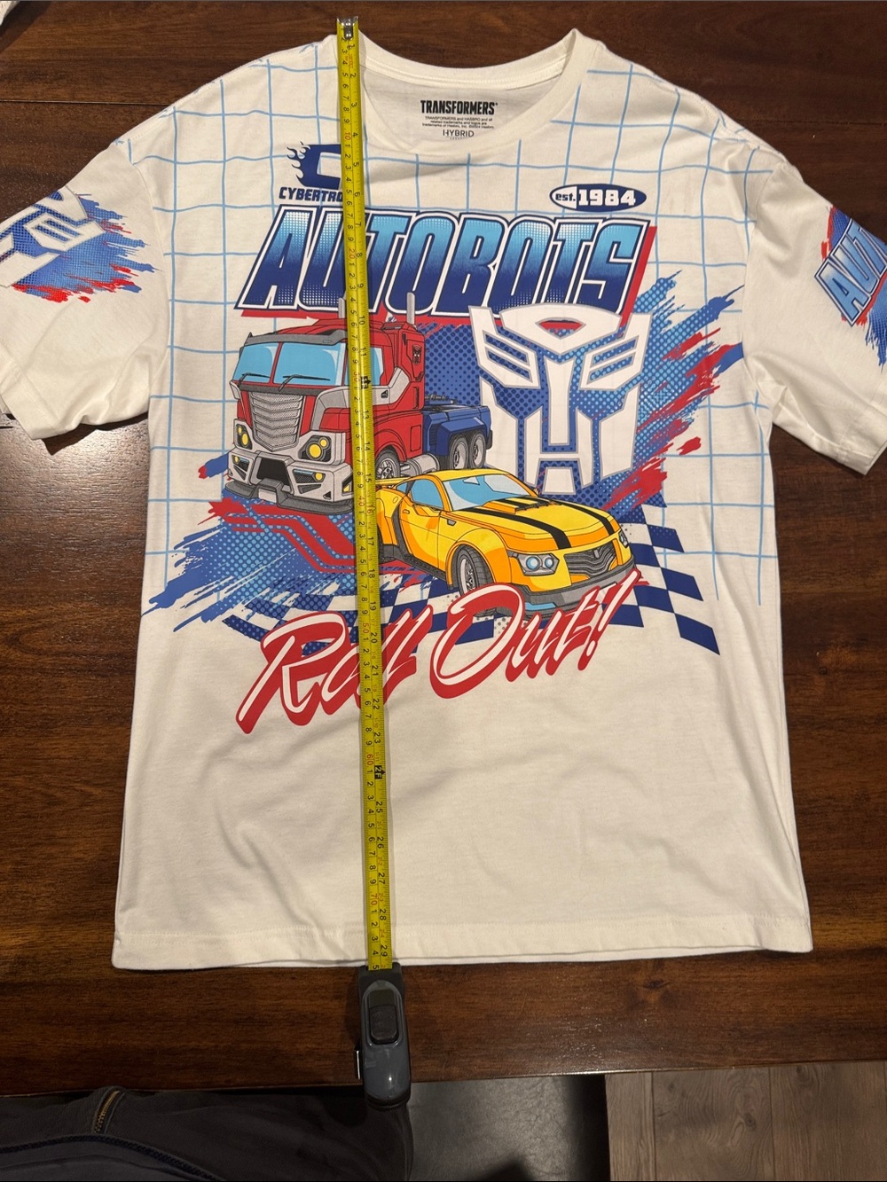 Hybrid Apparel White Mens Autobots Graphic Tee with Red Blue Yellow Accents - Picture 2 of 4